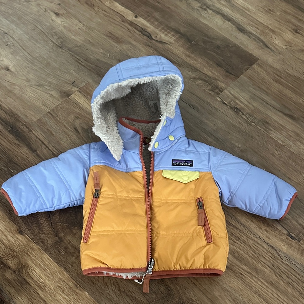 Patagonia Light Blue and Orange Hooded Jacket